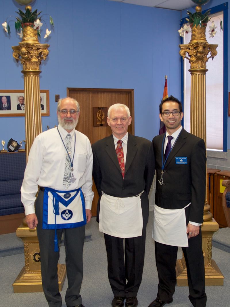 WB Jonathan and Phu Huynh with the new Fellowcraft Mason